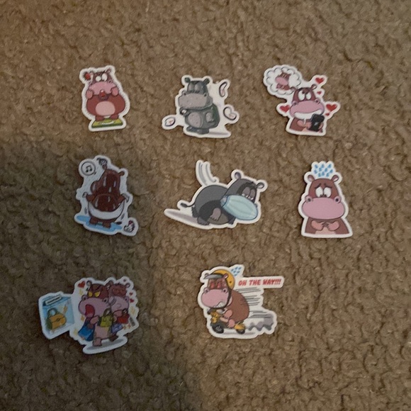Set of 8 mini Hippo Stickers- Cute - Picture 2 of 2
